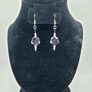 Handmade purple flower beaded earrings